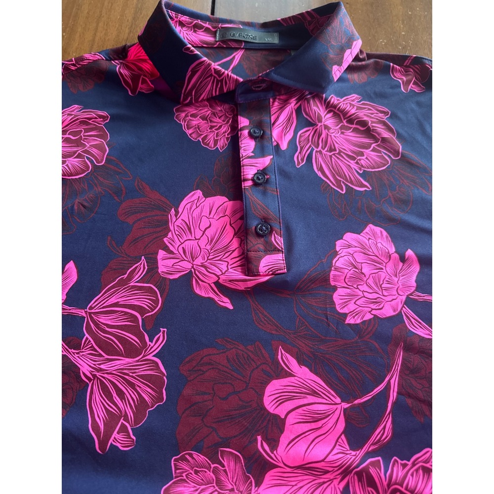 G/FORE Mens Floral Golf Polo Shirt Navy Pink Short Sleeve XXL